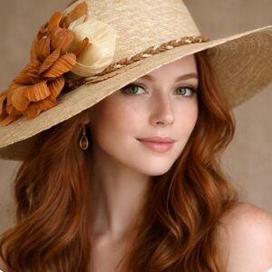 Vintage | Wide-Brim Floral Vintage Applique Straw Summer Hat